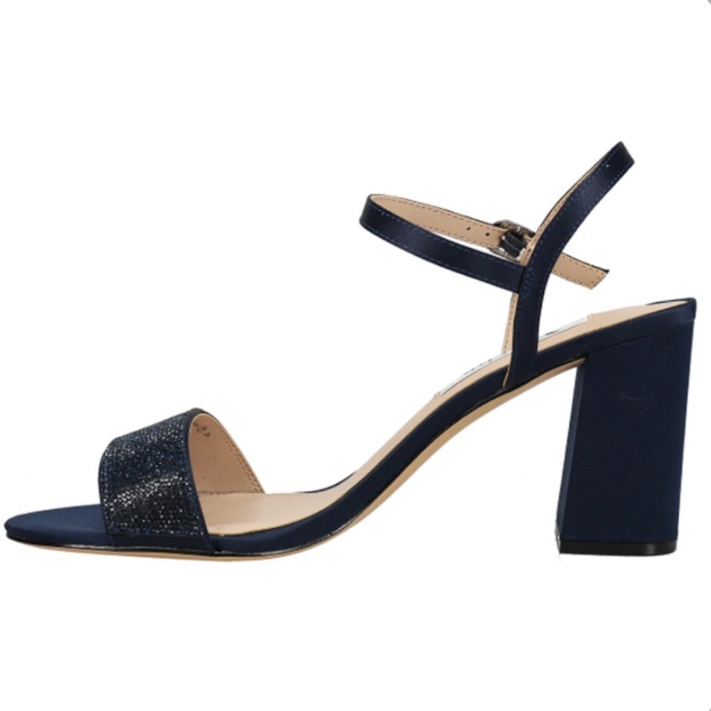 Nina Haven Rhinestone Ankle Strap Block Heel Sandals Navy Luster Satin Sz 5.5M - Picture 2 of 14
